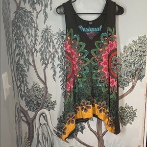 Vintage Desigual Women's Vibrant Floral Tank Top -small